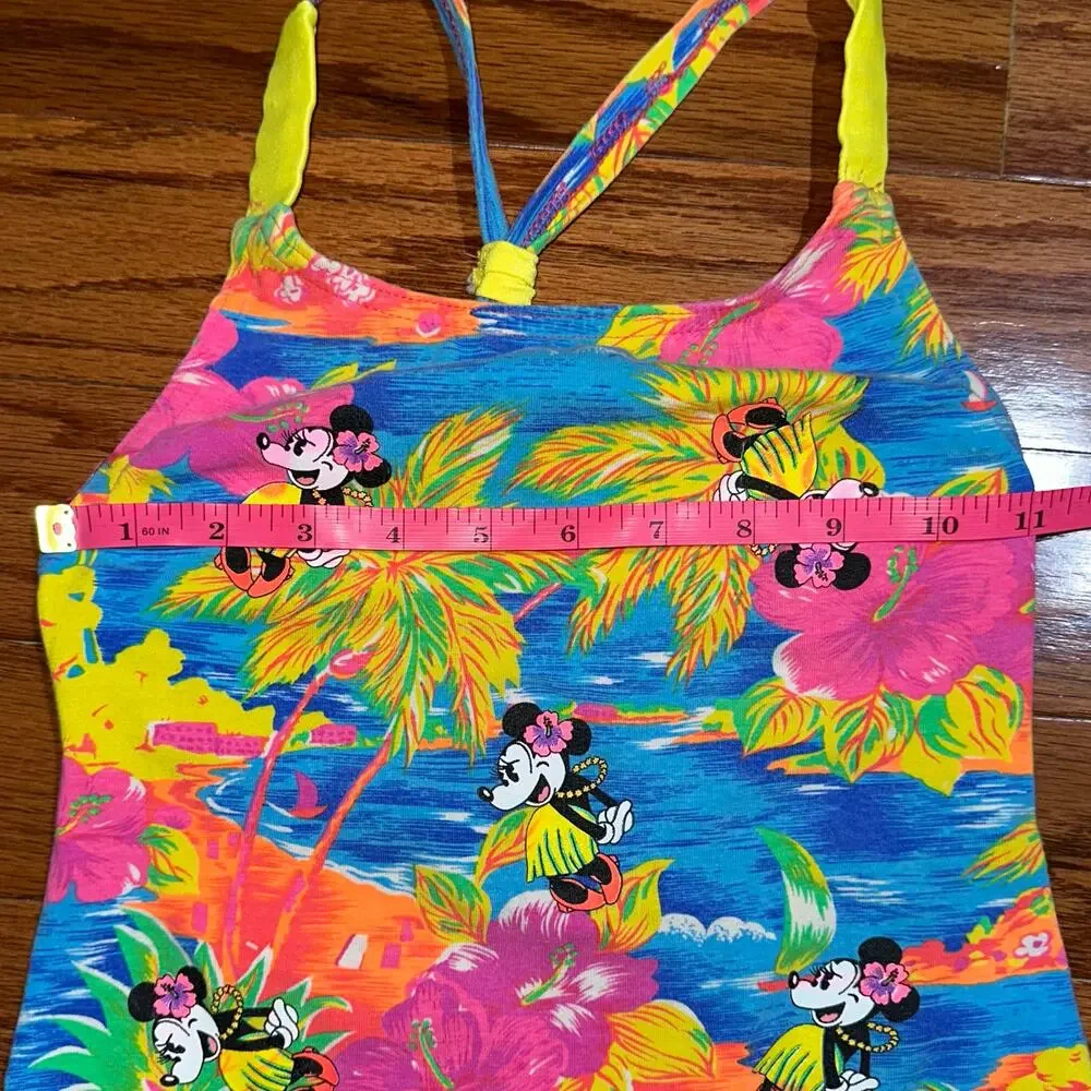 Vintage 90s Disney Girls Colorful Minnie Mouse Hula One Piece Swimsuit Size 10